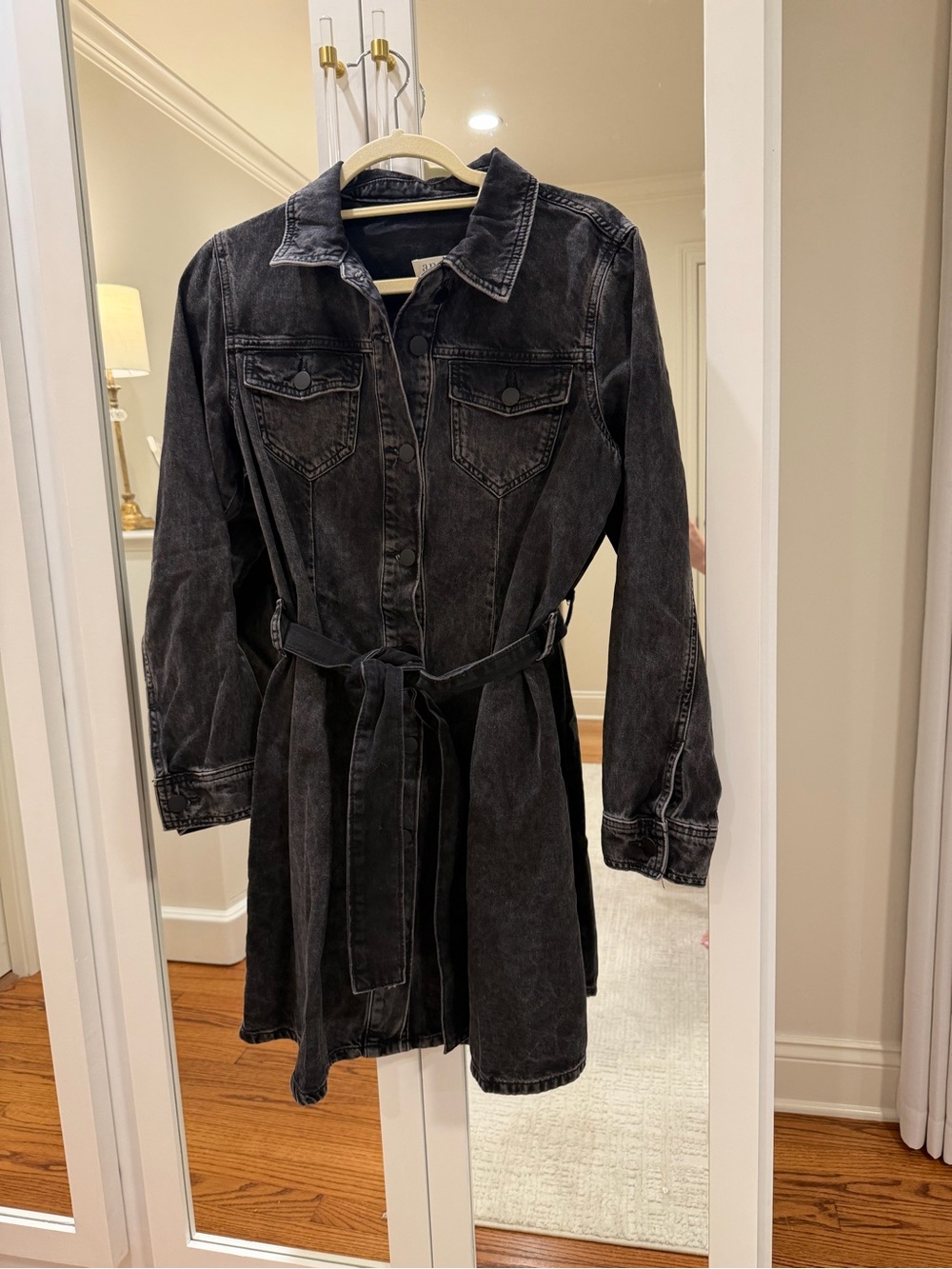 Womens Black Washed Denim shirt dress with Belt